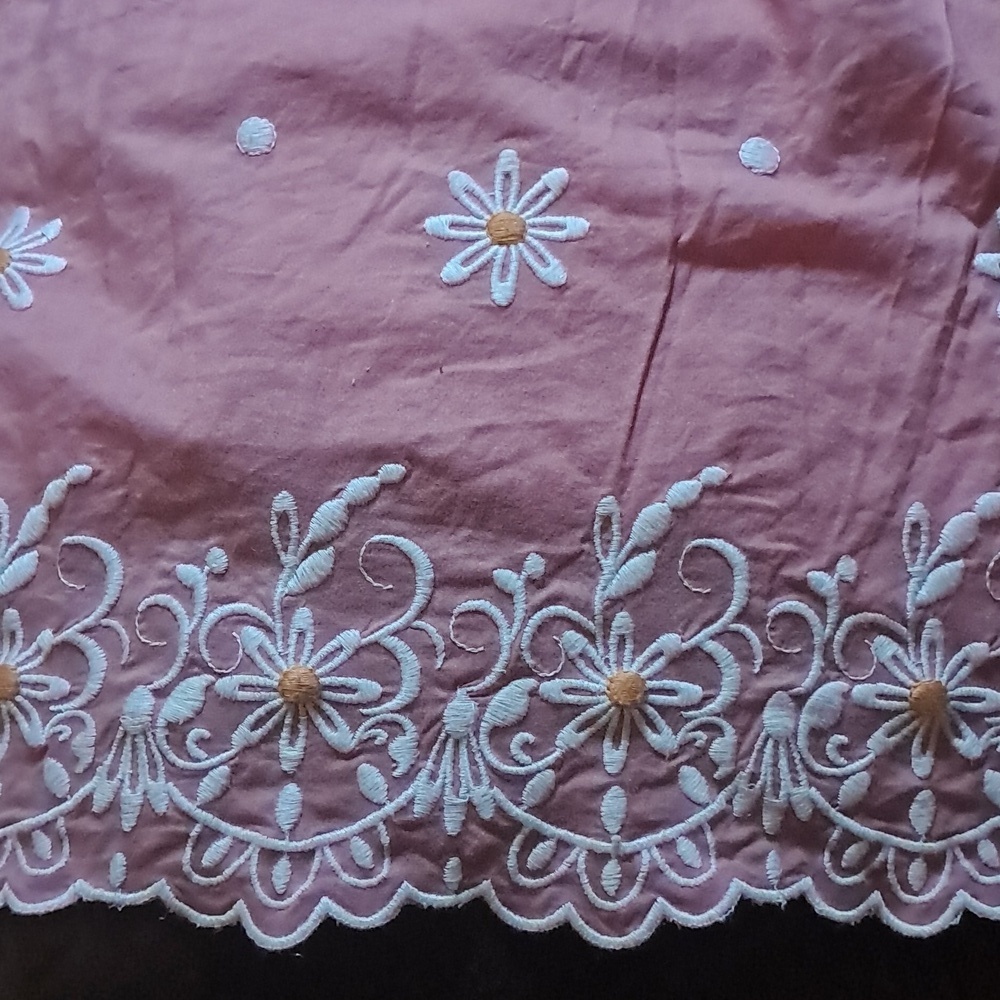 Anthropologie Feather Bone Pink Dress w/ Lace Trim Sleeveless Embroidered Flower - Picture 7 of 9